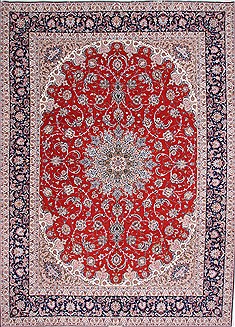 Persian Isfahan Red Rectangle 10x14 ft Wool Carpet 29354