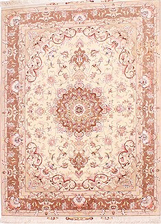 Persian Tabriz Beige Rectangle 5x7 ft Wool Carpet 29526
