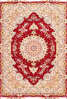 Tabriz Red Hand Knotted 3'5" X 4'9"  Area Rug 254-29572