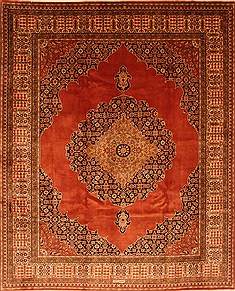 Romania Tabriz Orange Rectangle 8x10 ft Wool Carpet 29622