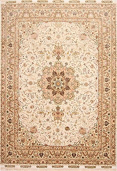 Persian Tabriz Beige Rectangle 8x11 ft Wool Carpet 29663