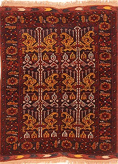 Kunduz Red Square Hand Knotted 3'6" X 4'2"  Area Rug 100-29855