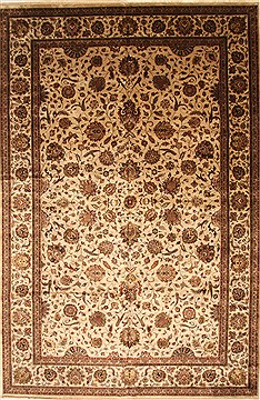 Indian Kashan Beige Rectangle 12x18 ft Wool Carpet 30586