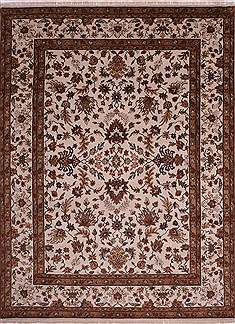 Indian Jaipur White Rectangle 9x12 ft Wool Carpet 30676