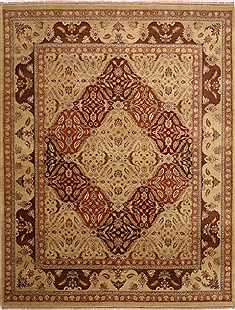 Indian Jaipur Yellow Rectangle 9x12 ft Wool Carpet 30697