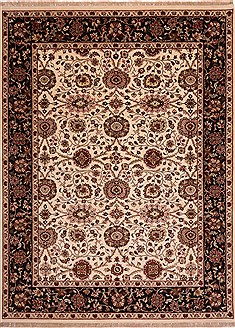 Indian Jaipur White Rectangle 9x12 ft Wool Carpet 30712