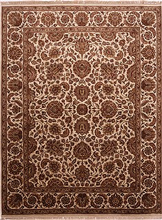 Indian Jaipur White Rectangle 9x12 ft Wool Carpet 30770