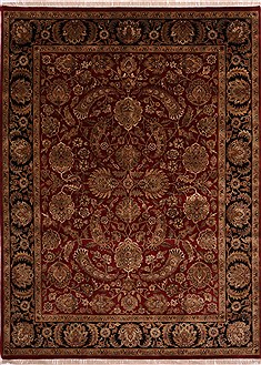 Indian Jaipur Red Rectangle 9x12 ft Wool Carpet 30808