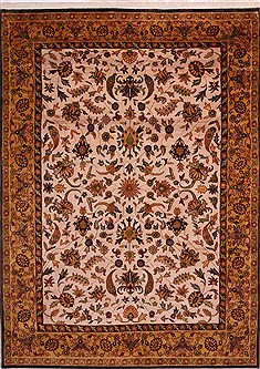 Indian sarouk Beige Rectangle 10x14 ft Wool Carpet 30921