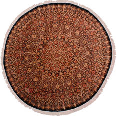 Qum Brown Round Hand Knotted 6'6" X 6'6"  Area Rug 254-32024