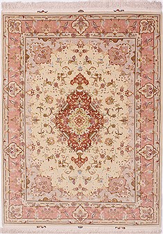 Persian Tabriz Beige Rectangle 5x7 ft Wool Carpet 32041