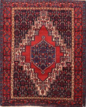 Sanandaj Red Hand Knotted 4'0" X 4'10"  Area Rug 100-74765