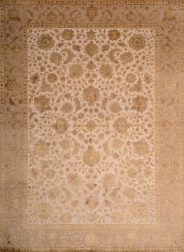 Indian Jaipur Beige Rectangle 9x12 ft wool and raised silk Carpet 74798