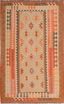 Pakistani Kilim Brown Rectangle 5x7 ft Wool Carpet 75127