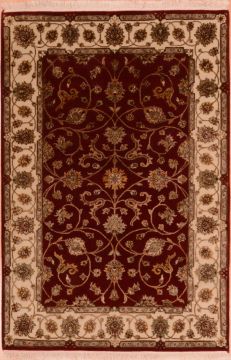 Indian Jaipur Red Rectangle 4x6 ft wool and silk Carpet 75275