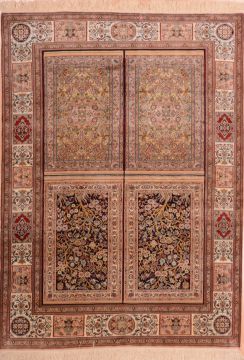 Indian Kashmir Multicolor Rectangle 4x6 ft Silk Carpet 75456