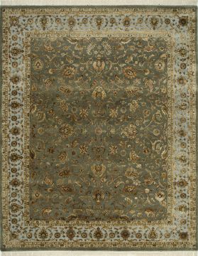 Indian Jaipur Green Rectangle 10x14 ft wool and silk Carpet 75491