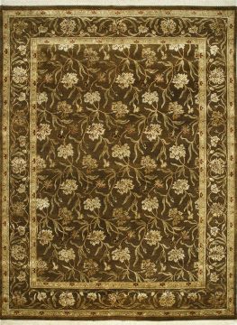 Indian Jaipur Brown Rectangle 9x12 ft wool and silk Carpet 75520