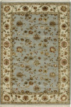Indian Jaipur Blue Rectangle 9x12 ft wool and silk Carpet 75521