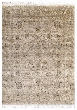 Indian Jaipur Beige Rectangle 9x12 ft silk Carpet 75527