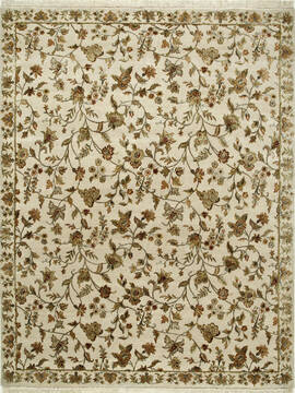 Indian Jaipur White Rectangle 9x12 ft wool and silk Carpet 75536