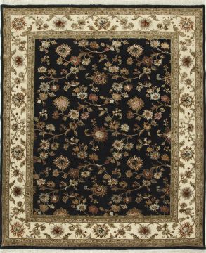 Indian Jaipur Black Rectangle 9x12 ft Wool and Silk Carpet 75537