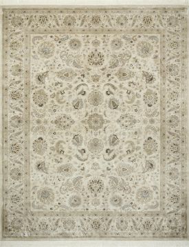 Indian Jaipur Beige Rectangle 9x12 ft silk Carpet 75539