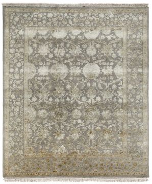 Indian Jaipur Grey Rectangle 4x6 ft wool and silk Carpet 75551