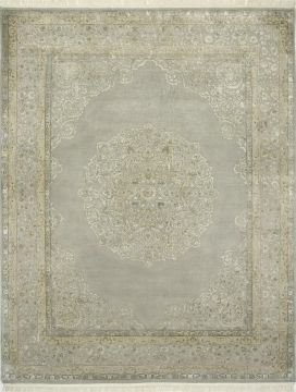 Indian Jaipur Grey Rectangle 4x6 ft wool and silk Carpet 75558