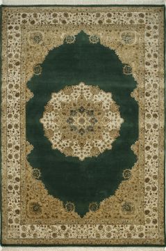 Indian Jaipur Green Rectangle 6x9 ft wool and silk Carpet 75570