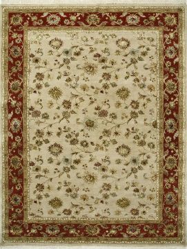 Indian Jaipur Beige Rectangle 8x10 ft wool and silk Carpet 75618