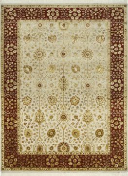 Indian Jaipur White Rectangle 7x10 ft wool and silk Carpet 75632