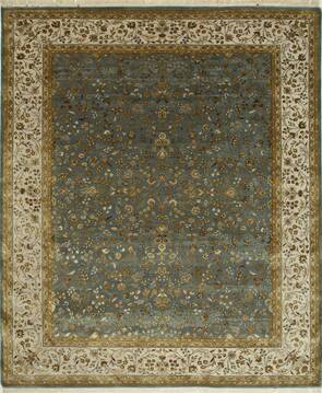 Indian Jaipur Blue Rectangle 8x10 ft wool and silk Carpet 75639
