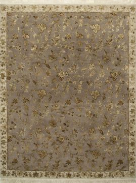 Indian Jaipur Grey Rectangle 8x10 ft Wool and Silk Carpet 75656