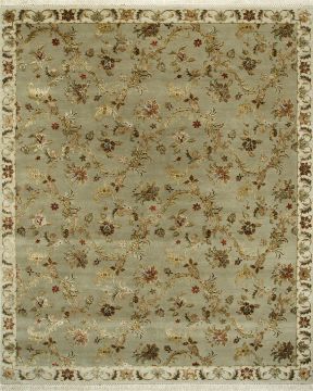 Indian Jaipur Green Rectangle 8x10 ft wool and silk Carpet 75660