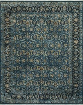 Indian Jaipur Blue Rectangle 8x10 ft wool and silk Carpet 75674
