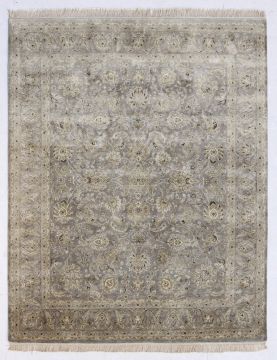 Indian Jaipur Grey Rectangle 8x10 ft silk Carpet 75691