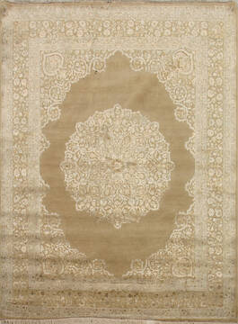 Indian Jaipur Brown Rectangle 8x10 ft Wool and Silk Carpet 75692