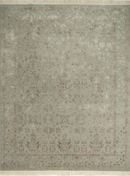 Indian Jaipur Grey Rectangle 8x10 ft wool and silk Carpet 75694