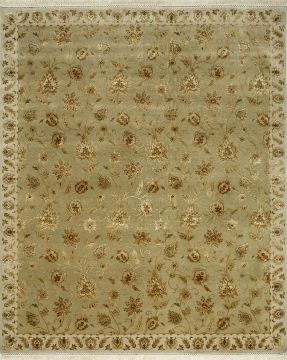 Indian Jaipur Green Rectangle 8x10 ft wool and silk Carpet 75703