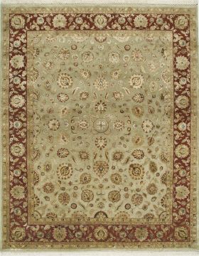 Indian Jaipur Green Rectangle 8x10 ft wool and silk Carpet 75705
