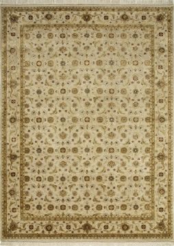 Indian Jaipur Beige Rectangle 8x10 ft wool and silk Carpet 75707