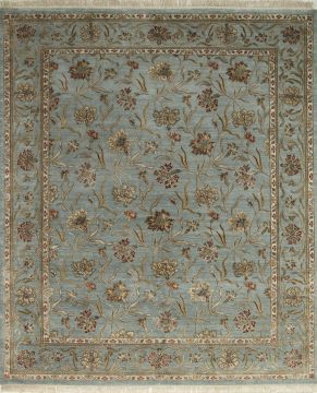 Indian Jaipur Blue Rectangle 8x10 ft wool and silk Carpet 75726