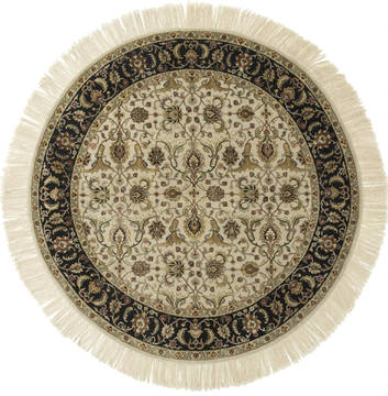Indian Jaipur White Round 9 ft and Larger wool and silk Carpet 75736