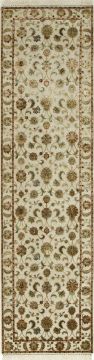 Indian Jaipur White Runner 13 to 15 ft wool and silk Carpet 75765