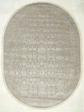 Indian Jaipur Grey Oval 8x11 ft and Larger wool and silk Carpet 75785