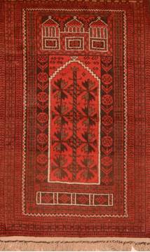 Baluch Red Hand Knotted 3'0" X 4'7"  Area Rug 100-89820