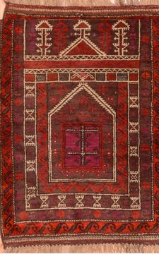 Baluch Red Hand Knotted 3'0" X 4'7"  Area Rug 100-89821