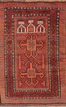 Baluch Red Hand Knotted 2'8" X 4'0"  Area Rug 100-89830