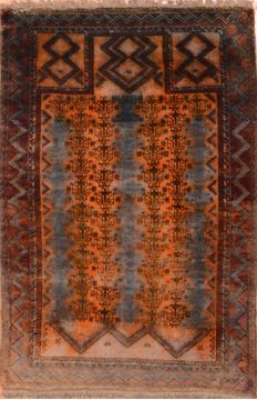 Baluch Orange Hand Knotted 3'0" X 4'7"  Area Rug 100-89928